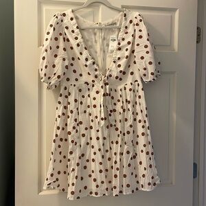 Abercrombie & Fitch White Mini Dress with Brown Polka Dots